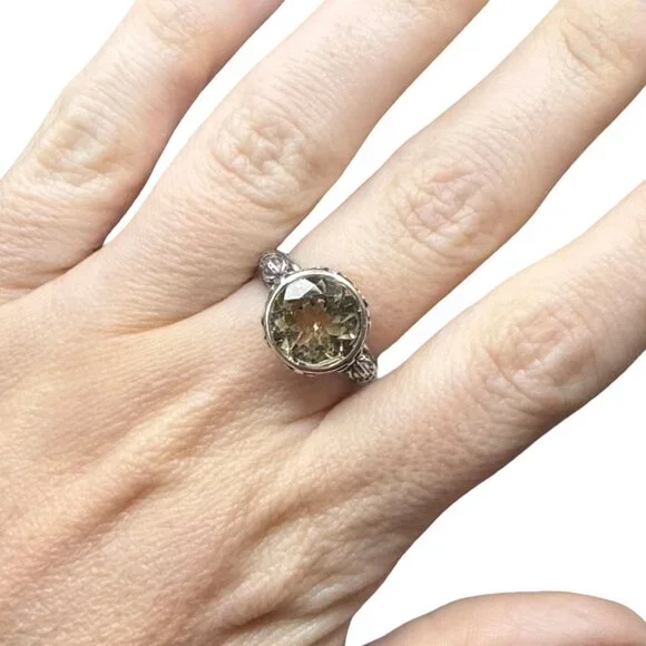 Vintage Silver citrine yellow gemstone large costume jewelry unisex adjustable - Picture 7 of 9